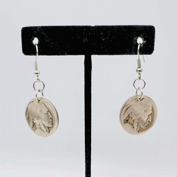 Vintage real buffalo nickels pierced earrings silver - Picture 1 of 10